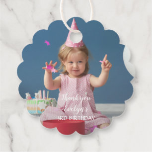 Étiquettes Cadeau Charming Simple fille photo Anniversaire Merci