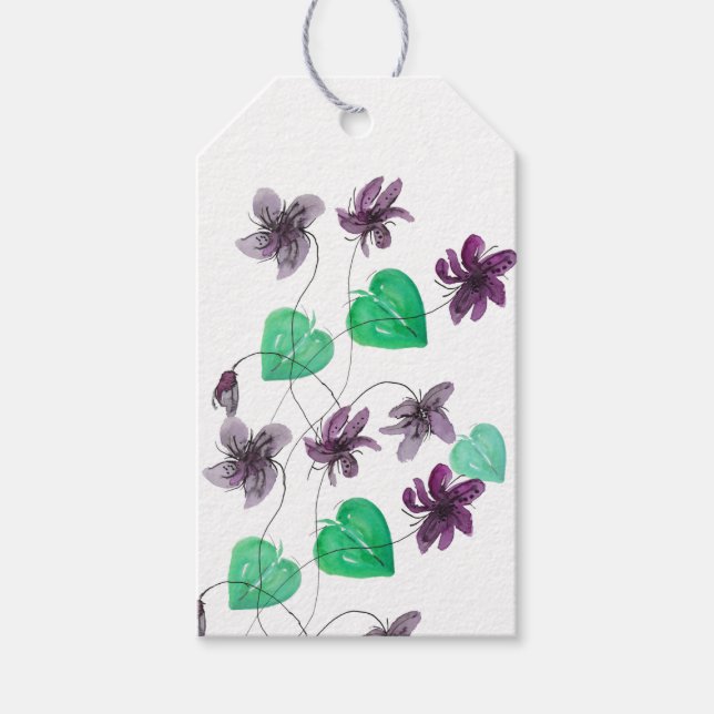 Étiquettes-cadeau Charming Wild Violets Motif d'aquarelle (Devant)