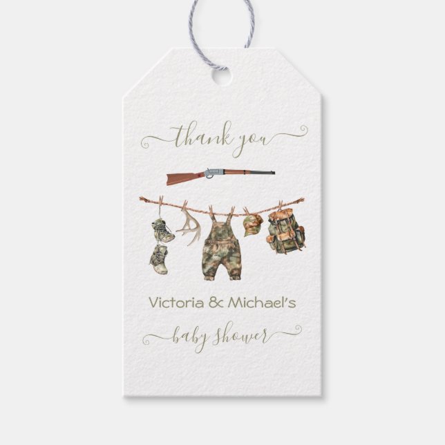 Étiquettes-cadeau Chasse Baby shower Camo Boy (Devant)