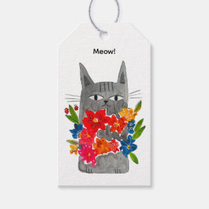 Étiquettes-cadeau Chat à fleurs