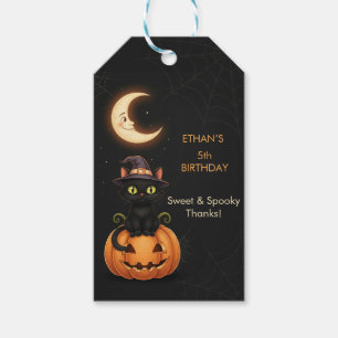 Étiquettes-cadeau Chat à sorcière mignonne et Citrouille Anniversair