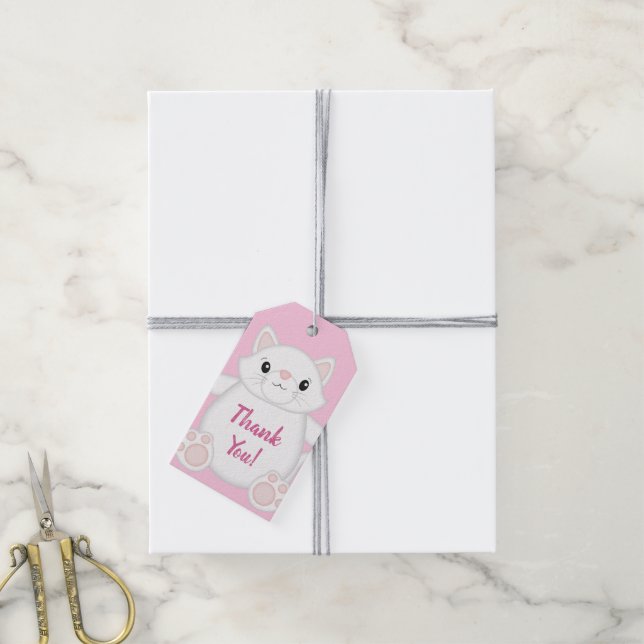 Étiquettes-cadeau Chat Baby shower Kitty Rose (Avec de la ficelle)