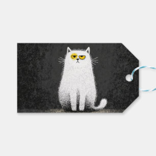 Étiquettes-cadeau Chat Blanc Grognon – Drôle d'Art Minimal de Chat