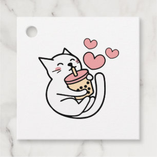 Étiquettes Cadeau Chat Boire Boba Milk chaton