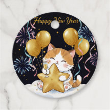 Chat calicot festif célébrant la nouvelle année av