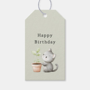 Étiquettes-cadeau Chat de jardin avec anniversaire de plante