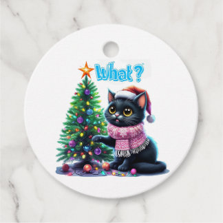 Étiquettes Cadeau Chat de Noël amusant Avec Sticker Arbre