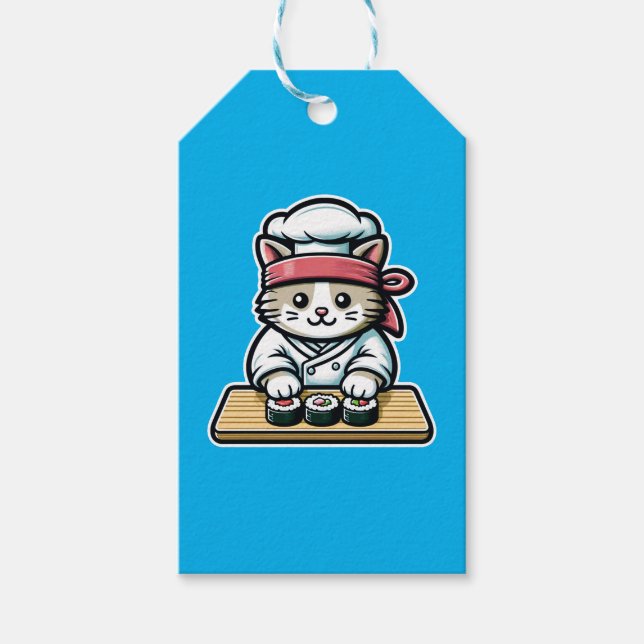 Étiquettes-cadeau Chat de sushi - Chat mignonne et amusante faisant  (Devant)