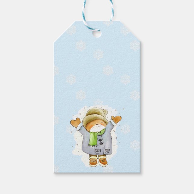 Étiquettes-cadeau Chat d'hiver (Devant)