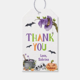 Étiquettes-cadeau Chat en sorcière à l'Halloween Merci d'anniversair