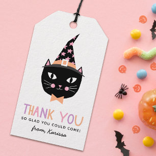 Étiquettes-cadeau Chat en sorcière noire mignonne Halloween Nom anni