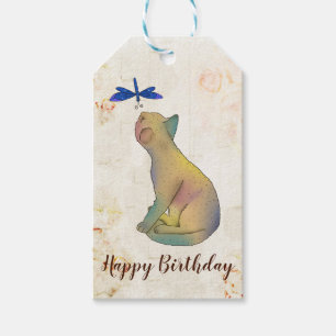 Étiquettes-cadeau Chat et libellule bleue