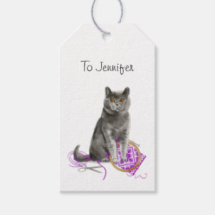 Étiquettes-cadeau Chat Gris Royal Couture Personnalisée