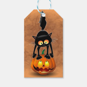 Étiquettes-cadeau Chat Halloween personnage de dessin effrayé debout