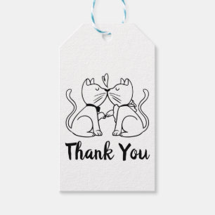 Étiquettes-cadeau Chat Merci Mariage Noir Blanc Shower de Mariée