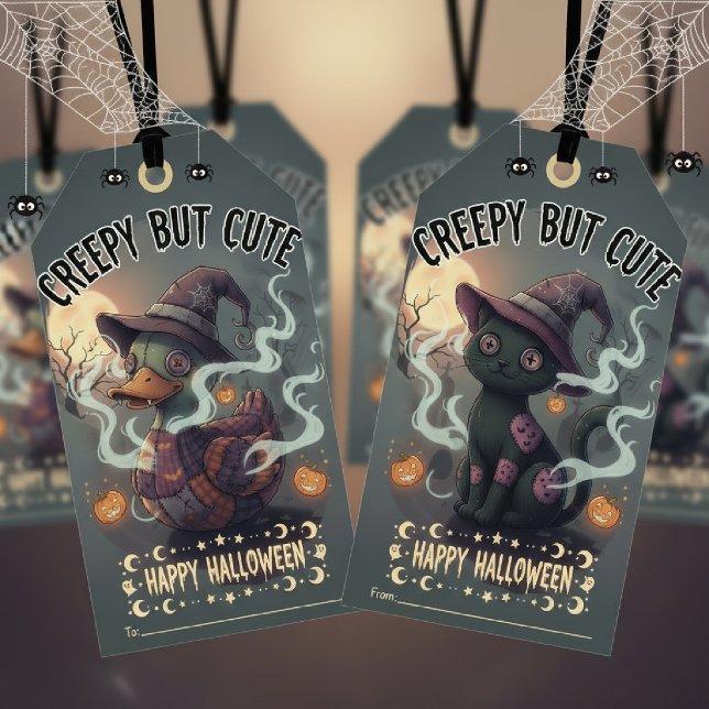 Étiquettes-cadeau Chat mignon mais effrayant Joyeux Halloween (Créateur téléchargé)