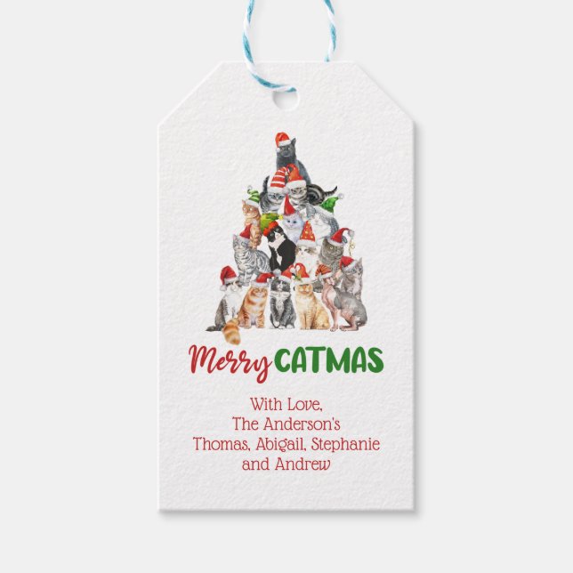 Étiquettes-cadeau Chat Noël Arbre Amoureux des chats Propriétaire du (Devant)