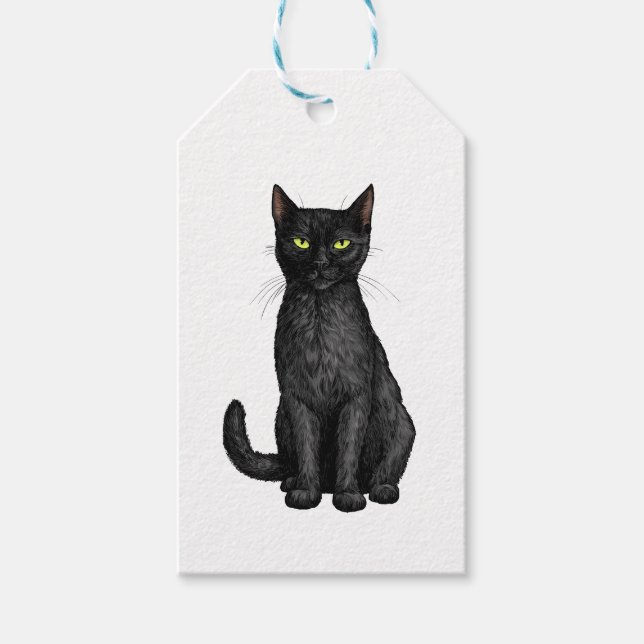 Étiquettes-cadeau chat noir (Devant)