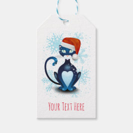 Étiquettes-cadeau Chat noir avec Casquette Père Noël