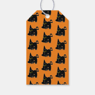 Étiquettes-cadeau Chat noir de Halloween vintage sorcière orange
