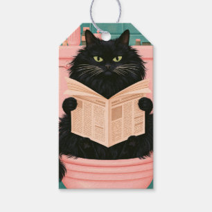 Étiquettes-cadeau Chat noir drôle de salle de bain 
