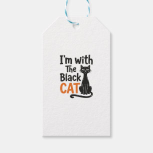 Étiquettes-cadeau Chat noir drôle gravure vintage Halloween Design