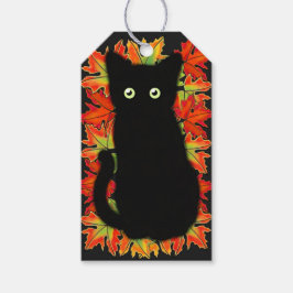 Étiquettes-cadeau Chat noir, Feuilles d'automne motif, Halloween amu