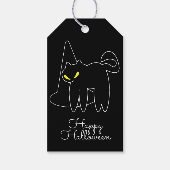 Étiquettes-cadeau Chat noir Halloween Casquette Tri ou traiter bonbo (Devant)