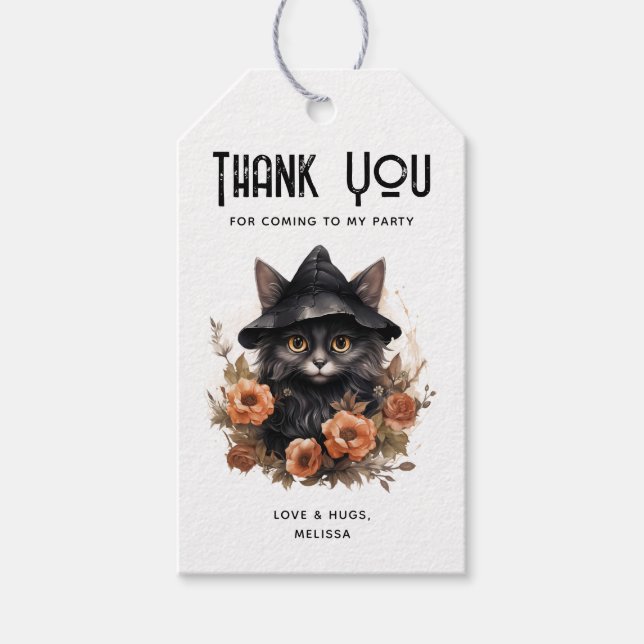 Étiquettes-cadeau Chat noir mignon dans le Merci du Parti Casquette  (Devant)