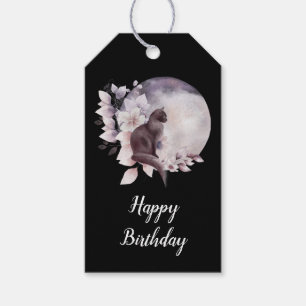 Étiquettes-cadeau Chat noir par une Pleine lune magique Anniversaire