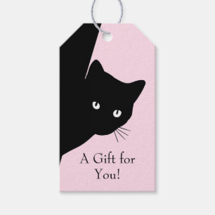 Étiquettes-cadeau Chat noir rusé ruban de satin rose