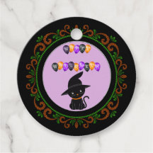 Chat noir vert orange Joyeux Ballons d'Halloween