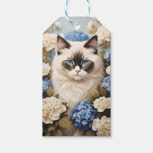 Étiquettes-cadeau Chat Ragdoll Avec Fleurs Bleues D'Hydrangée