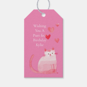 Étiquettes-cadeau Chat rose