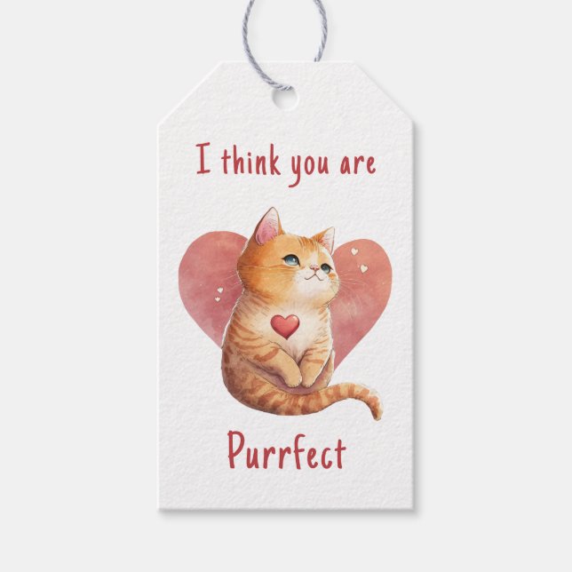 Étiquettes-cadeau Chat rouge mignon amour jeu de jeu Valentine (Devant)
