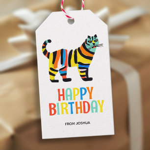Étiquettes-cadeau Chat Tigre Coloré, Anniversaire