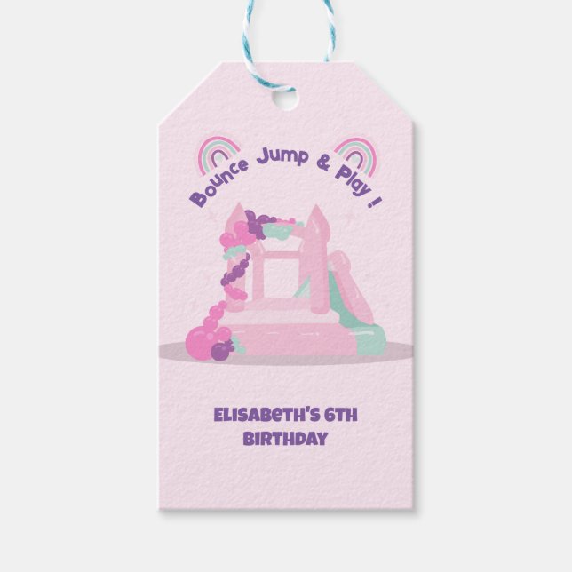 Étiquettes-cadeau Château de Maison de Bounce Rose Anniversaire Phot (Devant)