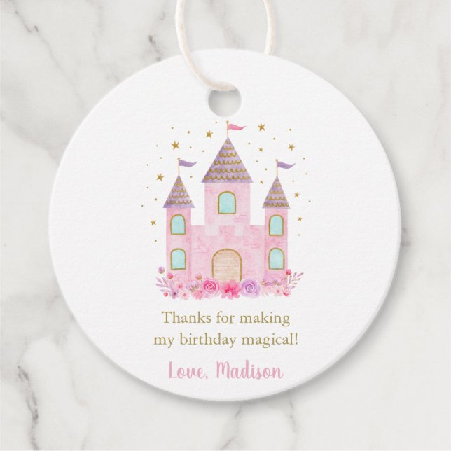 Étiquettes Cadeau Château de Princesse Pink Or moderne Anniversaire (Devant)