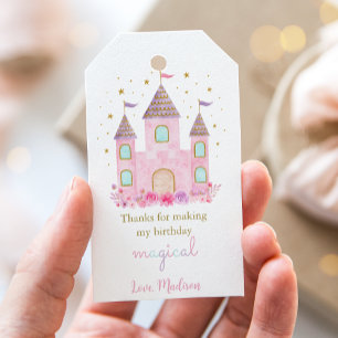 Étiquettes-cadeau Château de Princesse Pink Or moderne Anniversaire