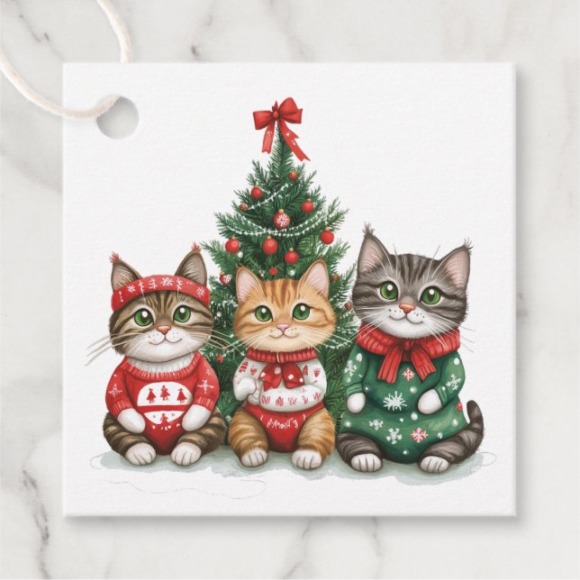 Étiquettes Cadeau Chats de Noël mignons (Devant)