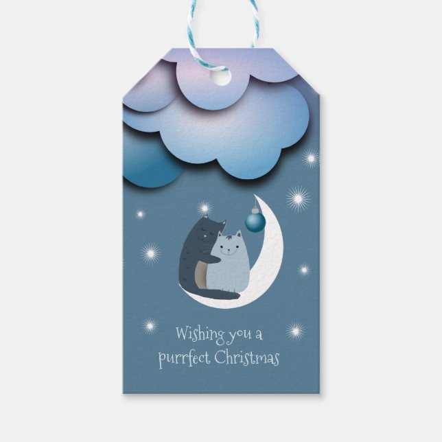 Étiquettes-cadeau Chats de Noël sur la Lune (Devant)