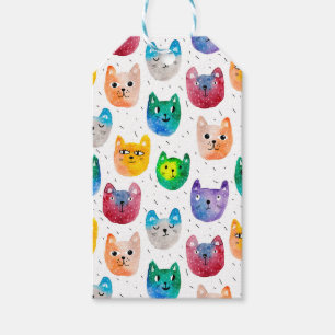Étiquettes-cadeau Chats et amis à l'aquarelle