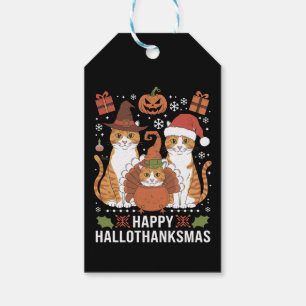 Étiquettes-cadeau Chats Joyeux Hallothanksmas Halloween Noël