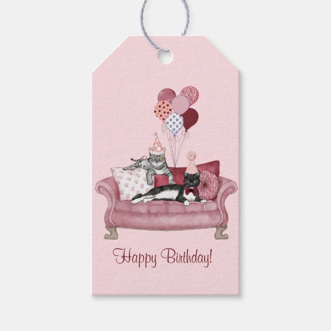 Étiquettes-cadeau Chats Lounge Anniversaire (Devant)