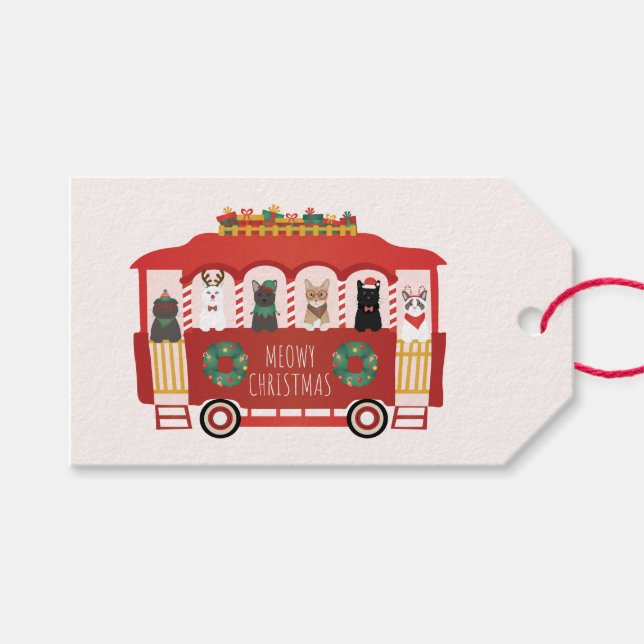 Étiquettes-cadeau Chats Noël Trolly Meowy Noël (Devant (Horizontal))