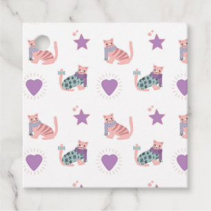 Étiquettes Cadeau Chats roses mignons avec coeur et étoiles motif