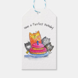 Étiquettes-cadeau Chats Whimsical avec gâteau d'anniversaire