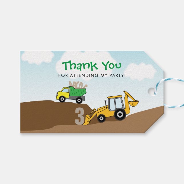 Étiquettes-cadeau Chaudron de construction fête d'anniversaire du ga (Devant (Horizontal))