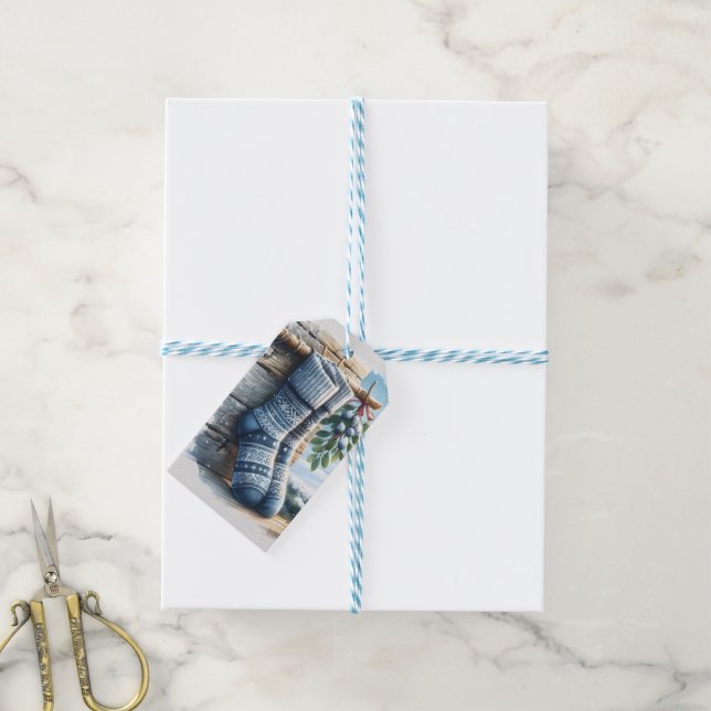 Étiquettes-cadeau Chaussettes Bleues d'hiver Berries (Avec de laficelle)