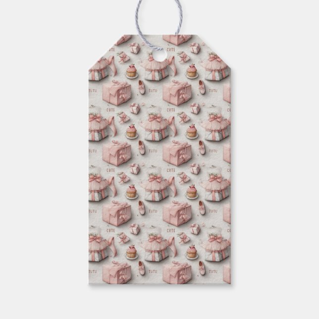 Étiquettes-cadeau Chaussons de ballet Tutus en rose doux (Devant)